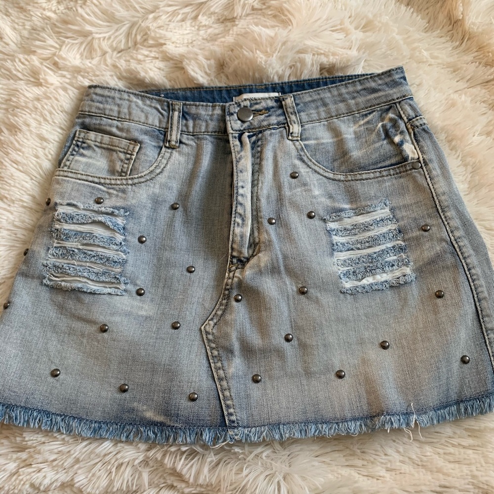Studded denim skirt